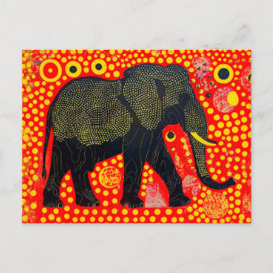 Cartão Postal De Festividades Elefante Preto com Padrão de Bolha Laranja
