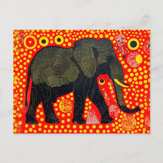 Cartão Postal De Festividades Elefante Preto com Padrão de Bolha Laranja (Frente)