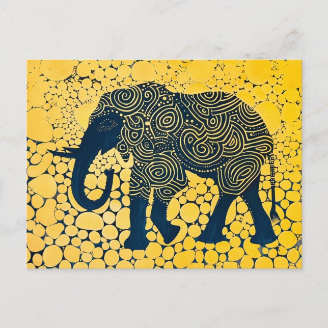 Cartão Postal De Festividades Elefante Preto e Amarelo em Honeycomb (Frente)