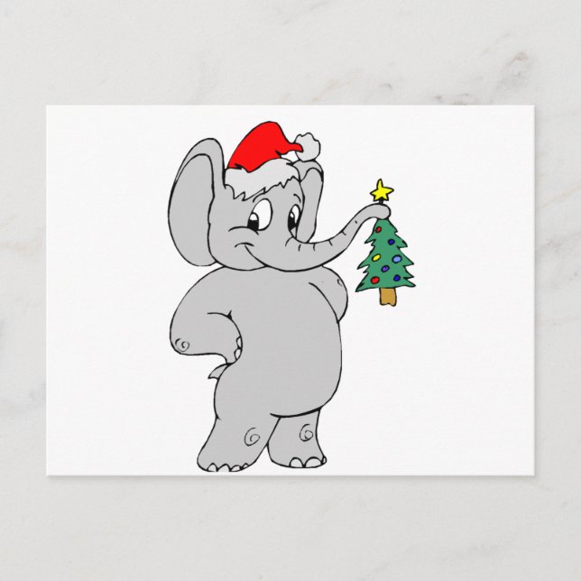 Cartão Postal De Festividades Elefante (Santa Hat) (Frente)