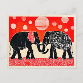 Cartão Postal De Festividades Elefantes Pretos com Luas Vermelhas