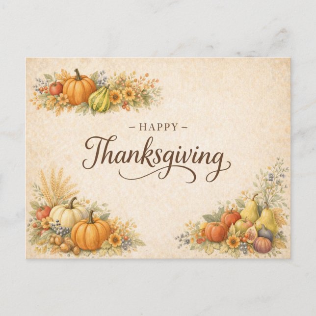 Cartão Postal De Festividades Elegant Autumn Harvest Happy Thanksgiving  (Frente)