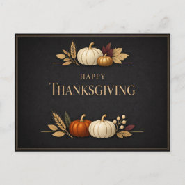 Cartão Postal De Festividades Elegant Black and Gold Happy Thanksgiving Pumpkin