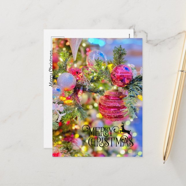 Cartão Postal De Festividades Elegant Decorated Christmas Tree Holiday Postcard (Frente/Verso In Situ)