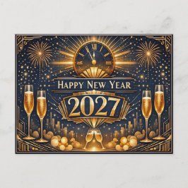 Cartão Postal De Festividades Elegant Gold Art Deco New Year Celebration