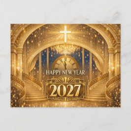 Cartão Postal De Festividades Elegant Gold Christian Happy New Year 2027