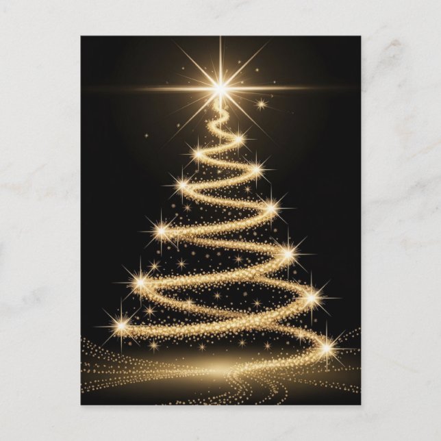 Cartão Postal De Festividades Elegant Golden Sparkle Christmas Tree (Frente)