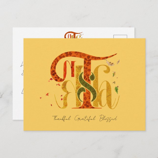 Cartão Postal De Festividades Elegant Manuscript Thanks Autumn Fall Foliage (Frente/Verso)