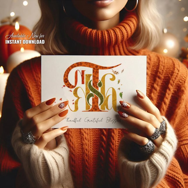 Cartão Postal De Festividades Elegant Manuscript Thanks Autumn Fall Foliage (Criador carregado)