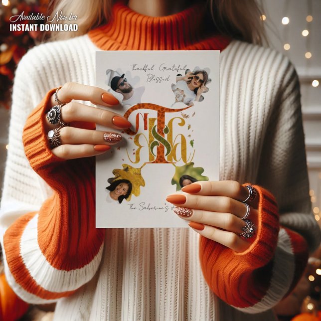 Cartão Postal De Festividades Elegant Manuscript Thanks Autumn Foliage Photos  (Criador carregado)