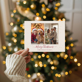 Cartão Postal De Festividades Elegant Marble 2 Photo Christmas Card