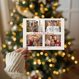 Cartão Postal De Festividades Elegant Marble Four Photo Christmas Card