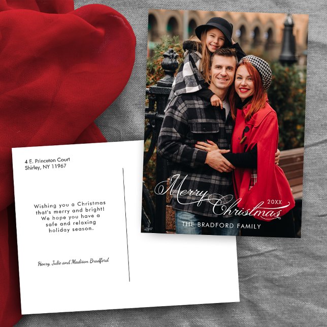 Cartão Postal De Festividades Elegant Merry Christmas Calligraphy 1-Photo (Criador carregado)