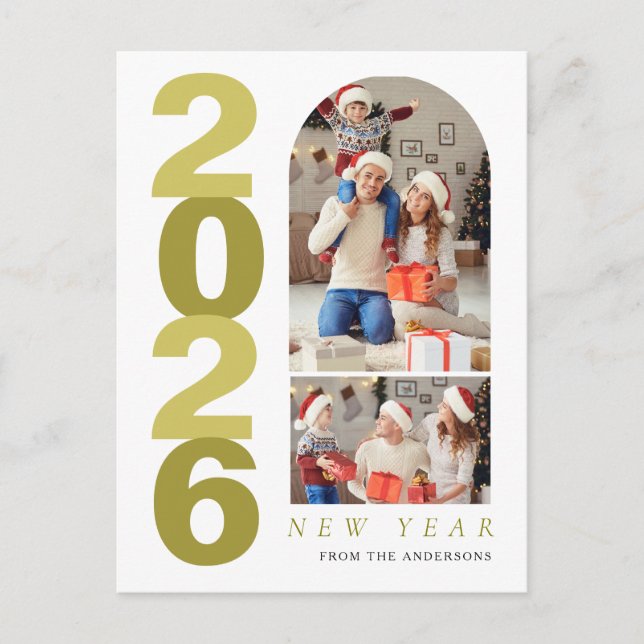 Cartão Postal De Festividades Elegant Minimal Happy New Year Family 2 Photo (Frente)