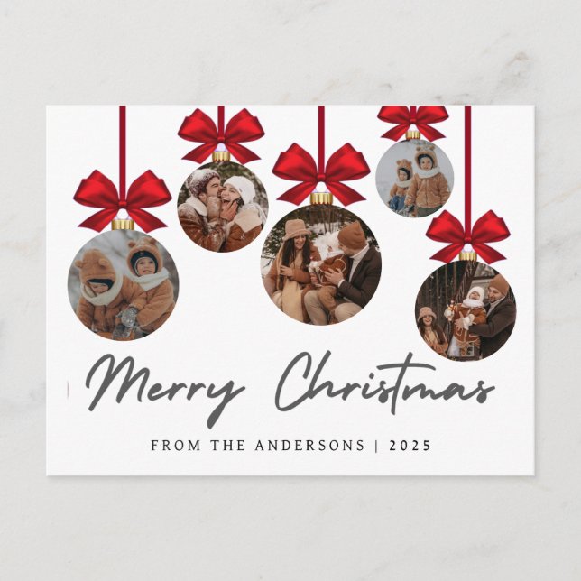 Cartão Postal De Festividades Elegant Modern Christmas Family 5 Ornament Photo (Frente)