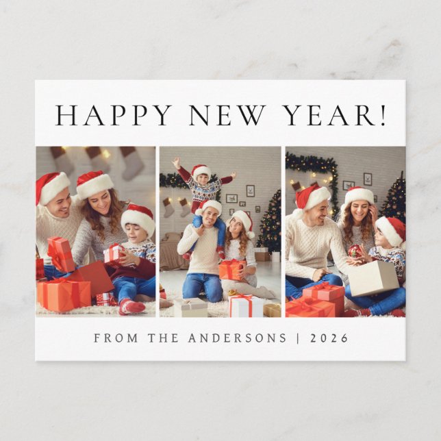 Cartão Postal De Festividades Elegant Modern Happy New Year Family Photo (Frente)