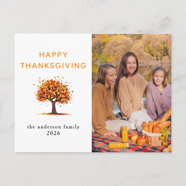 Cartão Postal De Festividades Elegant Modern Happy Thanksgiving Autumn Photo (Frente)