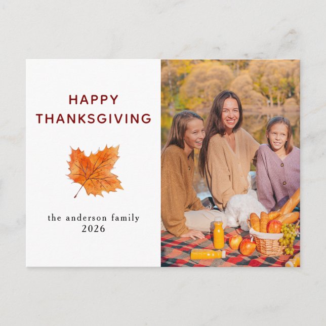 Cartão Postal De Festividades Elegant Modern Happy Thanksgiving Autumn Photo (Frente)