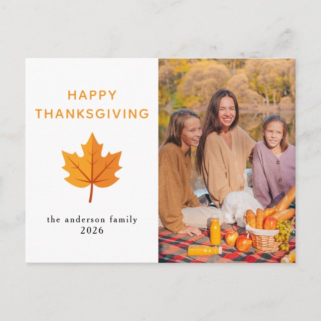 Cartão Postal De Festividades Elegant Modern Happy Thanksgiving Autumn Photo (Frente)