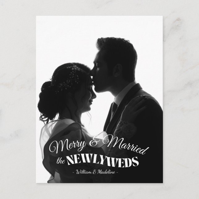 Cartão Postal De Festividades Elegant Modern Minimalist Black And White Newlywed (Frente)