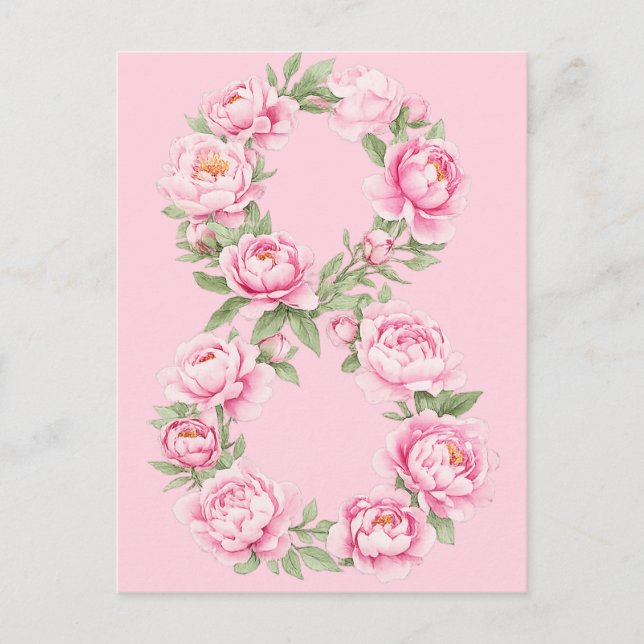Cartão Postal De Festividades Elegant Peony Flower Illustration for March 8  (Frente)