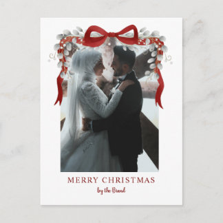 Cartão Postal De Festividades Elegant Red Bow and Eucalyptus Photo Christmas Ar