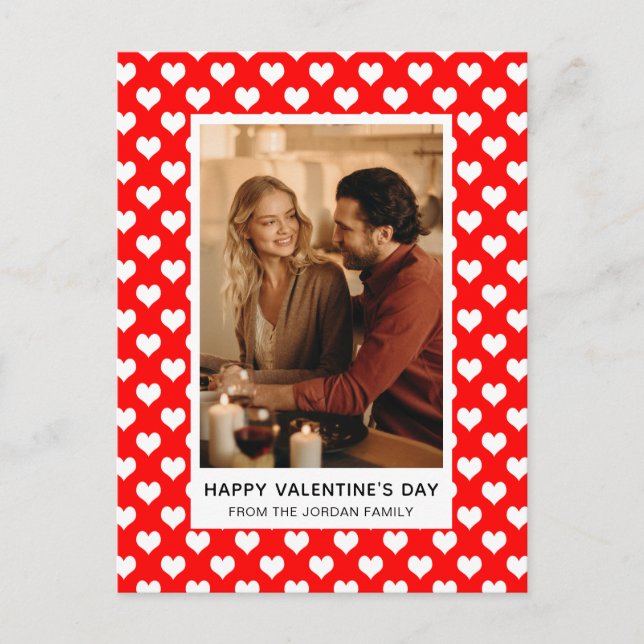 Cartão Postal De Festividades Elegant Red Hearts Happy Valentine's Day 1 Photo (Frente)
