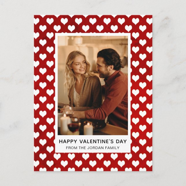 Cartão Postal De Festividades Elegant Red Hearts Happy Valentine's Day 1 Photo (Frente)