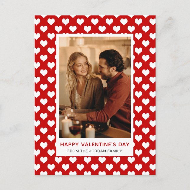 Cartão Postal De Festividades Elegant Red Hearts Happy Valentine's Day 1 Photo (Frente)