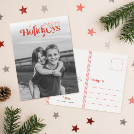 Cartão Postal De Festividades Elegant Script Black Children Photo Christmas