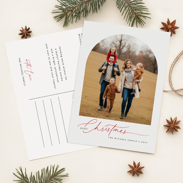 Cartão Postal De Festividades Elegant Script Calligraphy Family Photo Christmas (Criador carregado)