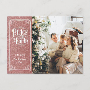 Cartão Postal De Festividades Elegant Script Paz na Terra Verde Brilho Moderno