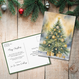 Cartão Postal De Festividades Elegant Script Tree Non Photo Watercolor Christmas