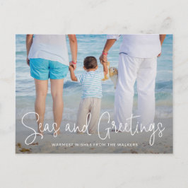 Cartão Postal De Festividades Elegant Seas and Saudações Beach Photo Christmas