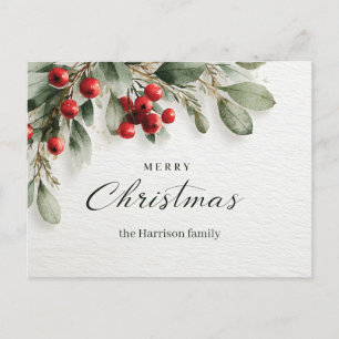 Cartão Postal De Festividades Elegante Aquarela "Feliz Natal"
