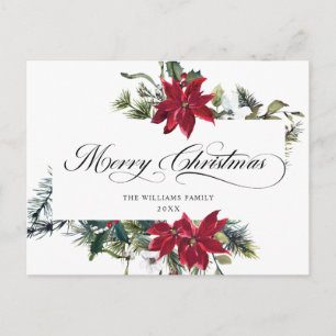 Cartão Postal De Festividades Elegante Aquarela Poinsettia Saudação de Natal