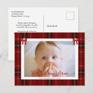 Cartão Postal De Festividades Elegante Arco Vermelho Bebê Xadrez Tartan Foto Nat
