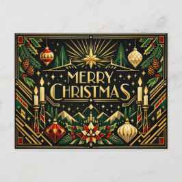 Cartão Postal De Festividades Elegante Arte Deco Natalino em Dourado