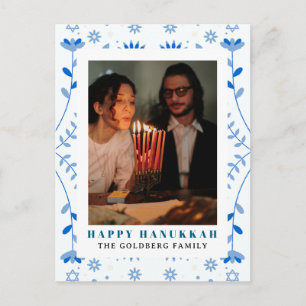 Cartão Postal De Festividades Elegante Azul Feliz Hanukkah Família 1 Foto