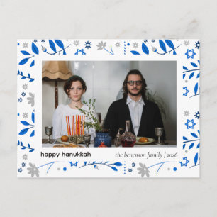 Cartão Postal De Festividades Elegante Azul Feliz Hanukkah Família 1 Foto