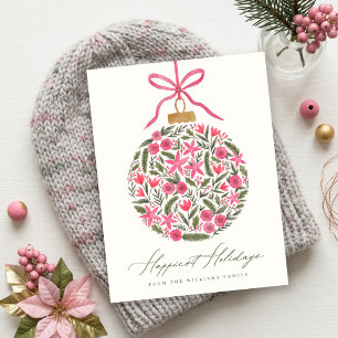 Cartão Postal De Festividades Elegante Bola de Natal Floral em Aquarela Bonita