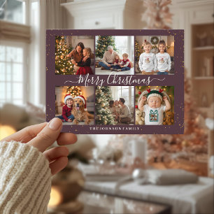 Cartão Postal De Festividades Elegante Colagem de Fotos de Natal