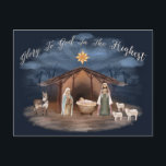 Cartão Postal De Festividades Elegante Cristo Religioso Cristão<br><div class="desc">Compartilhe a mensagem que Glory To God In The Highest com a família e amigos nesta época de Natal. Belo e elegante design de aquarela com o bebê Jesus com a linda cena de Maria e Joseph natividade. O lado do endereço apresenta uma estrela brilhante e sua mensagem personalizada. Tipografia...</div>