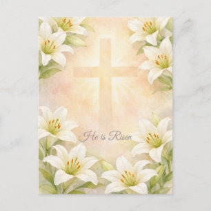 Cartão Postal De Festividades Elegante Cruz de Lírio Branco Páscoa Religião Cris