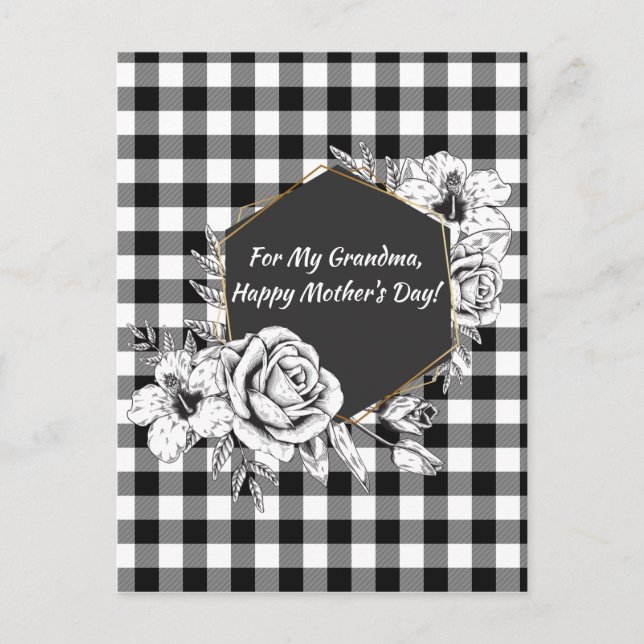 Cartão Postal De Festividades Elegante Dia de as mães Negra e Rosa Branca (Frente)