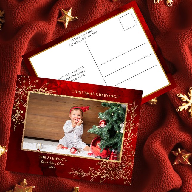 Cartão Postal De Festividades Elegante Dourada Linha Desenhada Foto Botânica de  (Criador carregado)