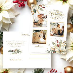 Cartão Postal De Festividades Elegante Dourado Feliz Natal Botânico 3 Foto