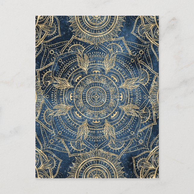 Cartão Postal De Festividades Elegante Dourado Mandala Blue Whimsy Design (Frente)