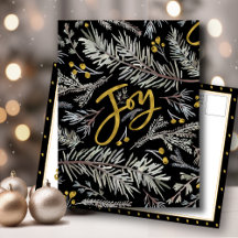 Elegante Dourado Script JOY Pine Bough Christmas