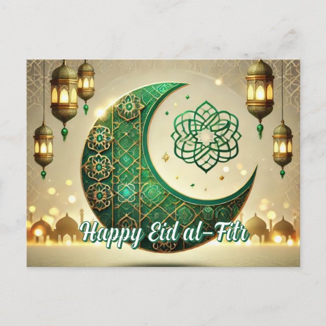 Cartão Postal De Festividades Elegante Eid al-Fitr Postcard Eid Mubarak Holiday (Frente)